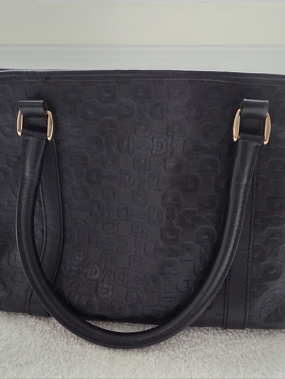 GUCCI DARK BROWN HORSEBIT Embossed Leather Tote Bag EUC